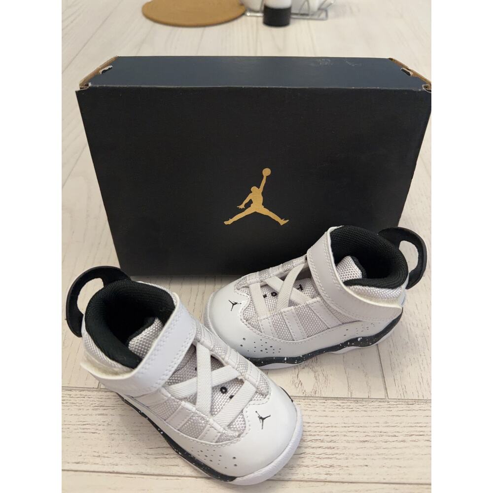 Air Jordan 6 Rings White Black Sz 6C (TD) 323420-111 NIB